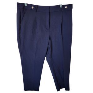 TALBOTS Women's Size 18 Navy Blue Cropped Trousers Pants Business Casual Work